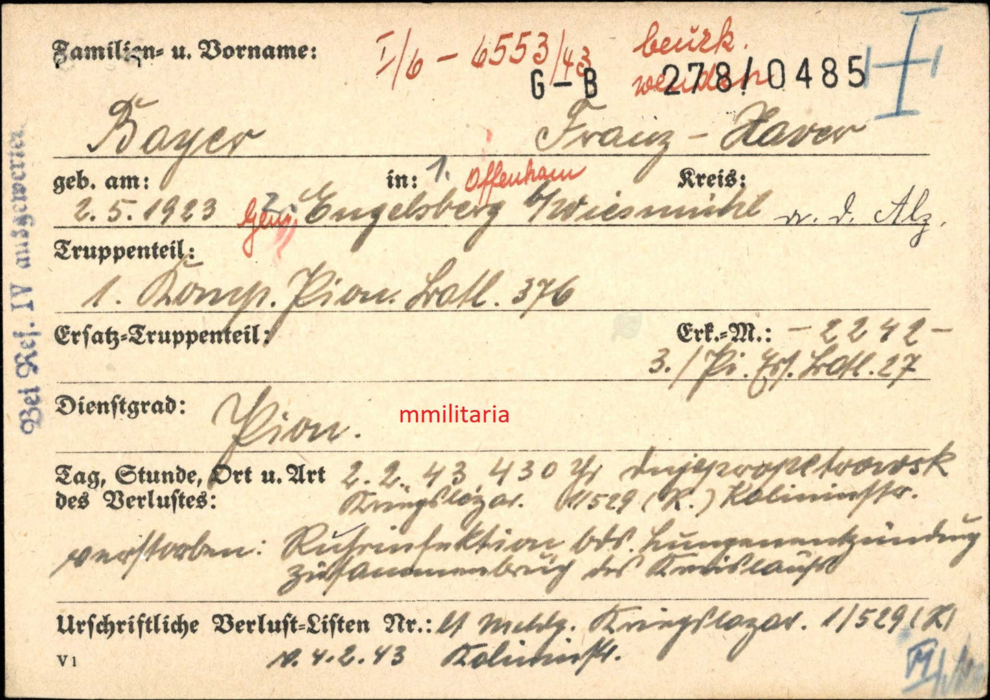 Sterbebild Pionier Engelsberg 1. Komp. Pionier Btl. 376 Kriegslaz. 1/529 R. Dnjepropetrowsk Ukraine