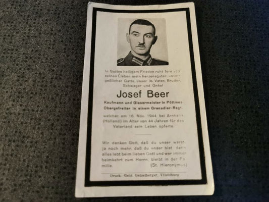 Sterbebild Obergefreiter Grenadier Regt. Arnheim Ysselsteyn Holland - www.mmilitaria.com