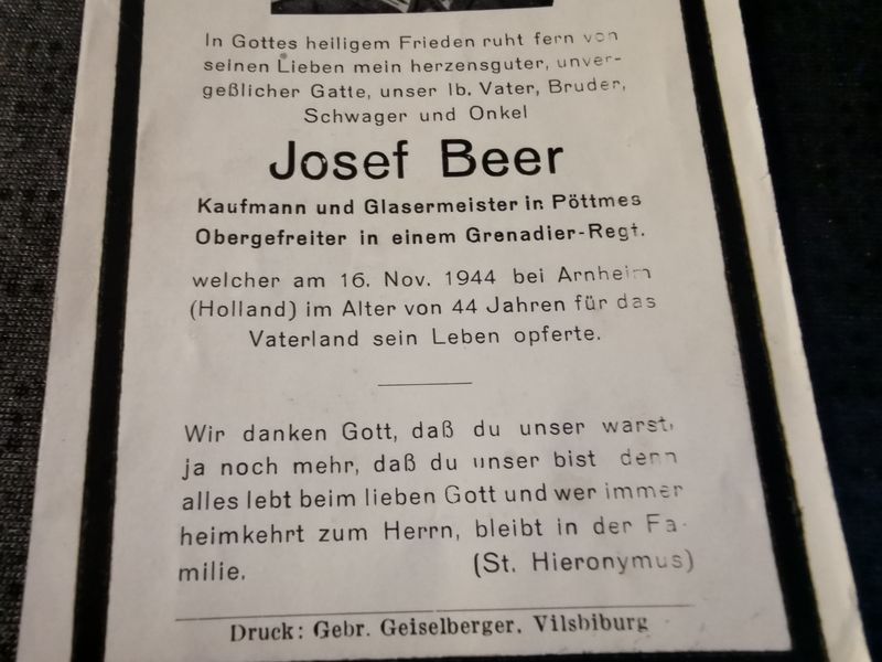 Sterbebild Obergefreiter Grenadier Regt. Arnheim Ysselsteyn Holland - www.mmilitaria.com
