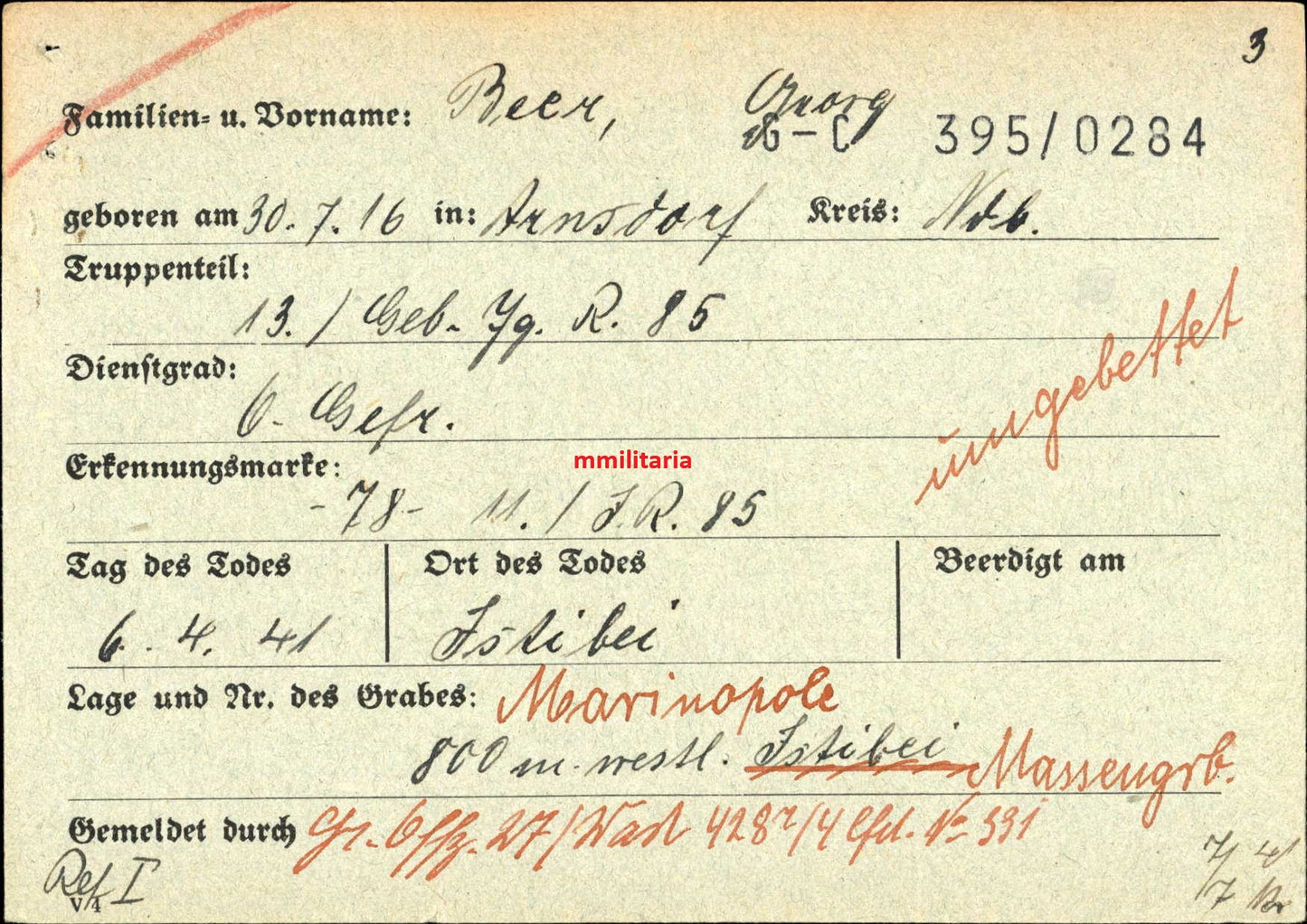 Sterbebild Obergefreiter Arnsdorf 13. Geb.-Jäger Regt. 85 Istibei Griechenland Bulgarien