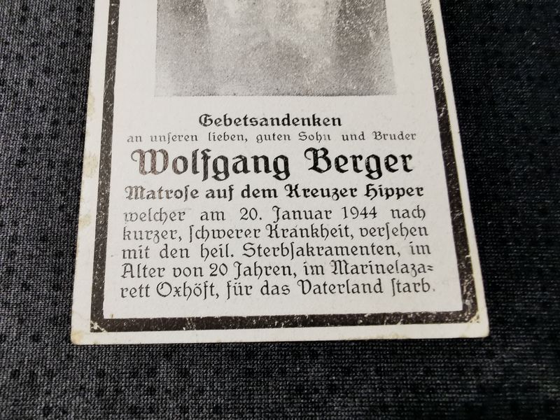 Sterbebild Matrose (Schiff 30) Kreuzer Hipper Oxhöft Oksywie Gotenhafen Polen