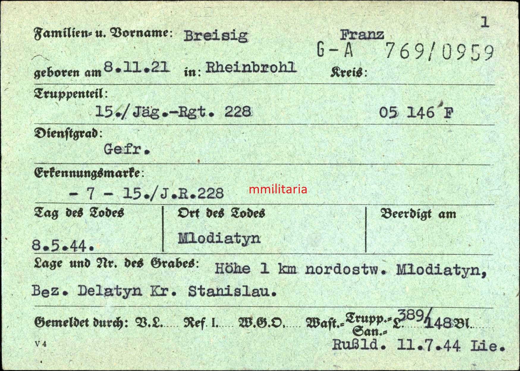 Sterbebild Gefreiter 15. Jäger Regt. 228 KvK mit Schwertern Stanislaus Potelytsch Ukraine - www.mmilitaria.com