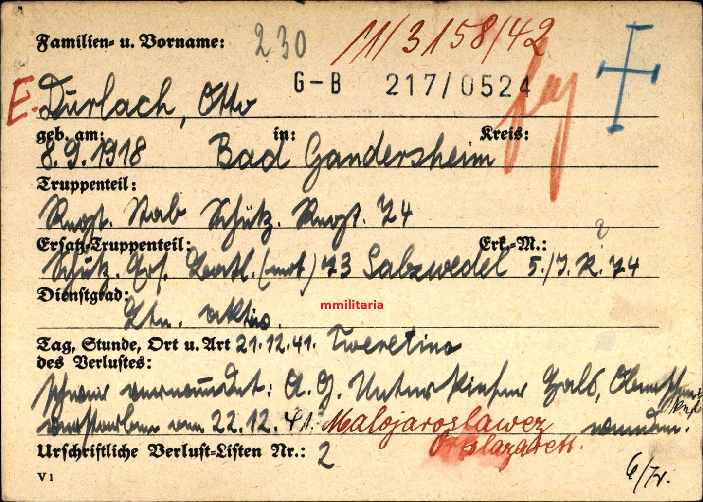 Konvolut Sterbebild + Feldpost + Fotos Leutnant Bad Gandersheim Regt Stab Schützen Regt. 74 Malojaroslawez Russland