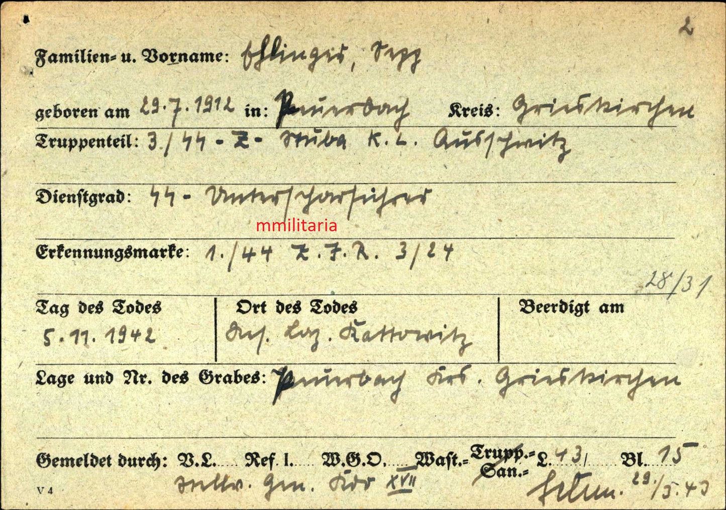 Sterbebild SS-Unterscharführer Peuerbach SS-Totenkopf Sturmbann KL Auschwitz Kattowitz Polen