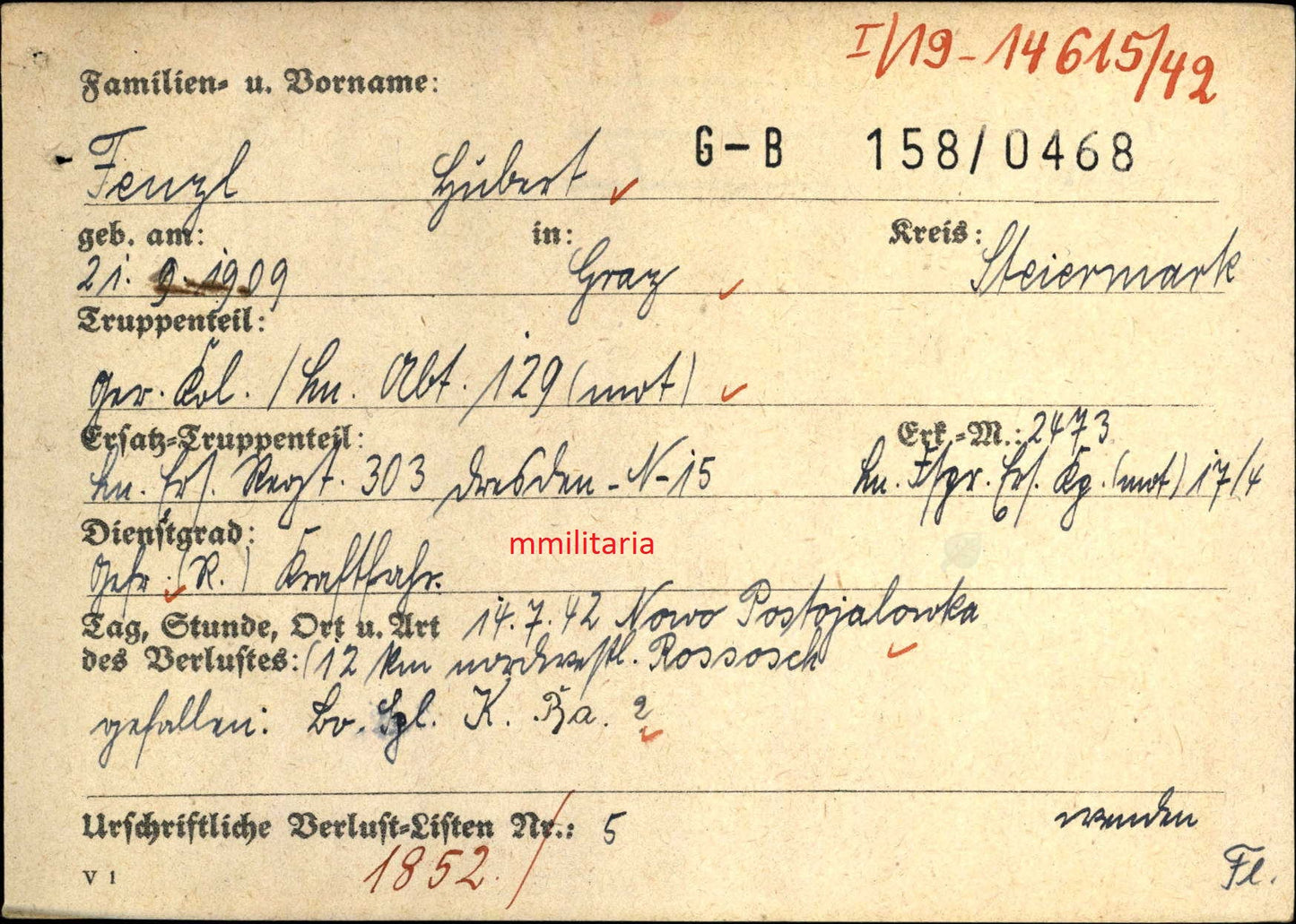 Foto Soldatengrad Gefreiter Kraftfahrkolonne Abt 129 (Mot) Nowo Postojalowka Russland