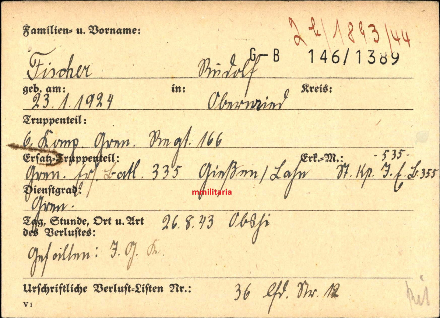 Sterbebild Grenadier Obernried 6. Komp. Gren. Regt. 166 Russland - www.mmilitaria.com