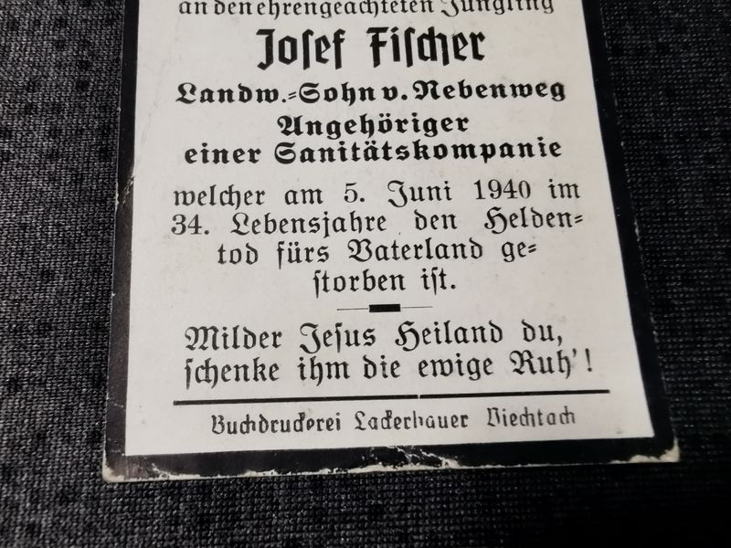 Sterbebild Gefreiter Taufkirchen Sanitäts-Kompanie Ailly-sur-Somme Bourdon Frankreich - www.mmilitaria.com