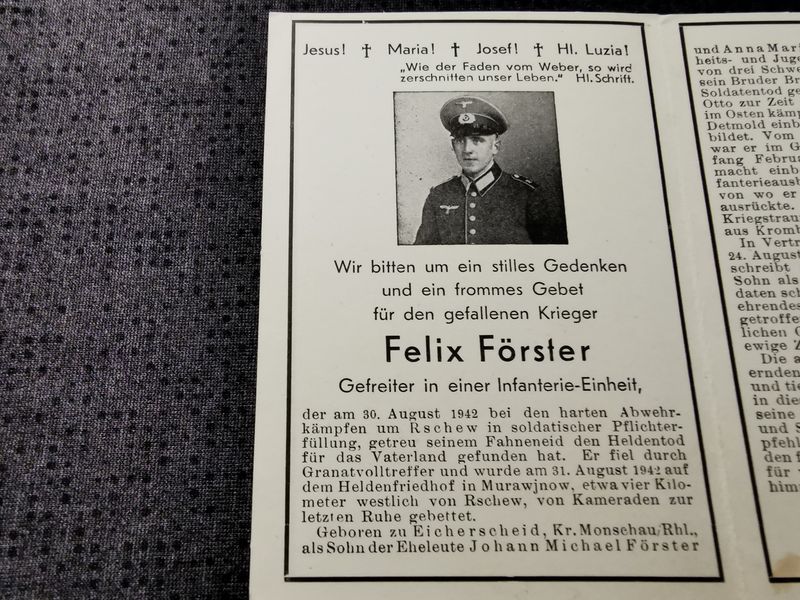 Sterbebild Gefreiter Monschau Infanterie Einheit Granatvolltreffer Murawjnow Rschew Russland - www.mmilitaria.com