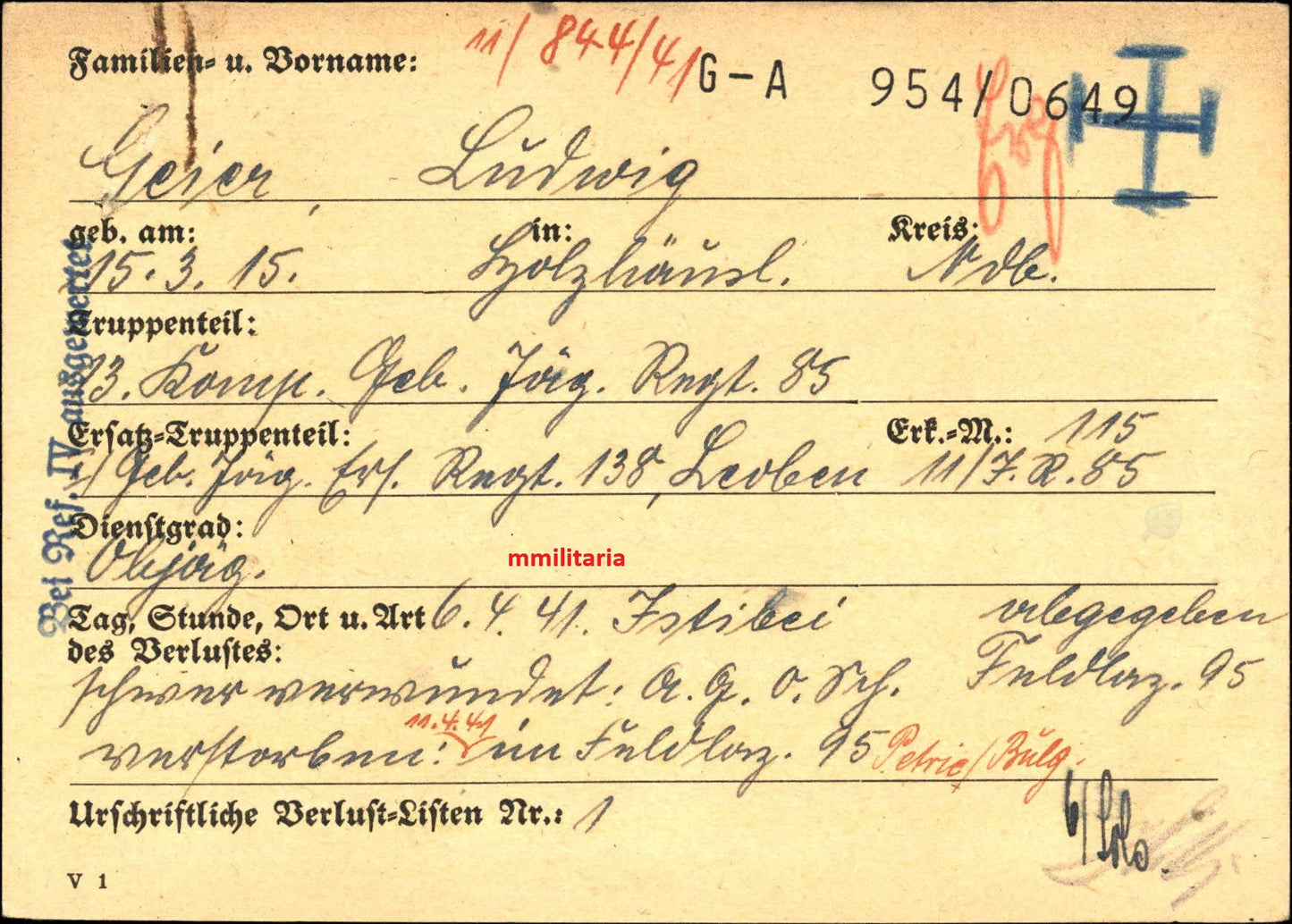Sterbebild Unteroffizier Holzhäusl 13. Komp. Geb.-Jäger Regt. 85 Istibei Metaxas-Linie Griechenland - www.mmilitaria.com