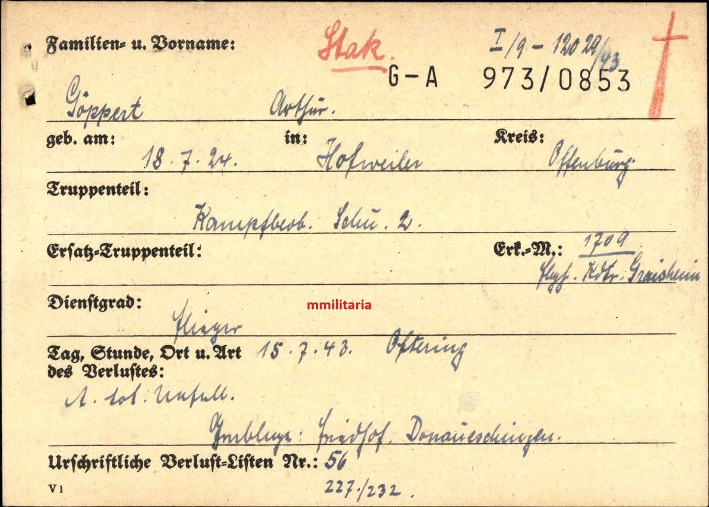 Sterbebild Flieger Hofweier Kampfbeobachterschule 2 Oftering Österreich - www.mmilitaria.com