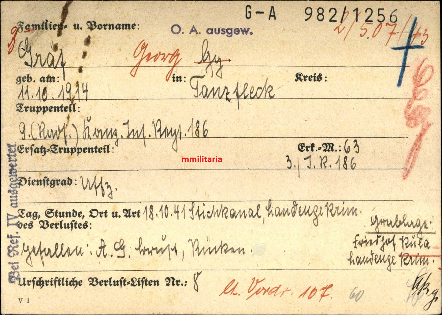 Sterbebild Unteroffizier Tanzfleck 9. Radfahr-Komp. Inf. Regt. 186 Landenge Krim