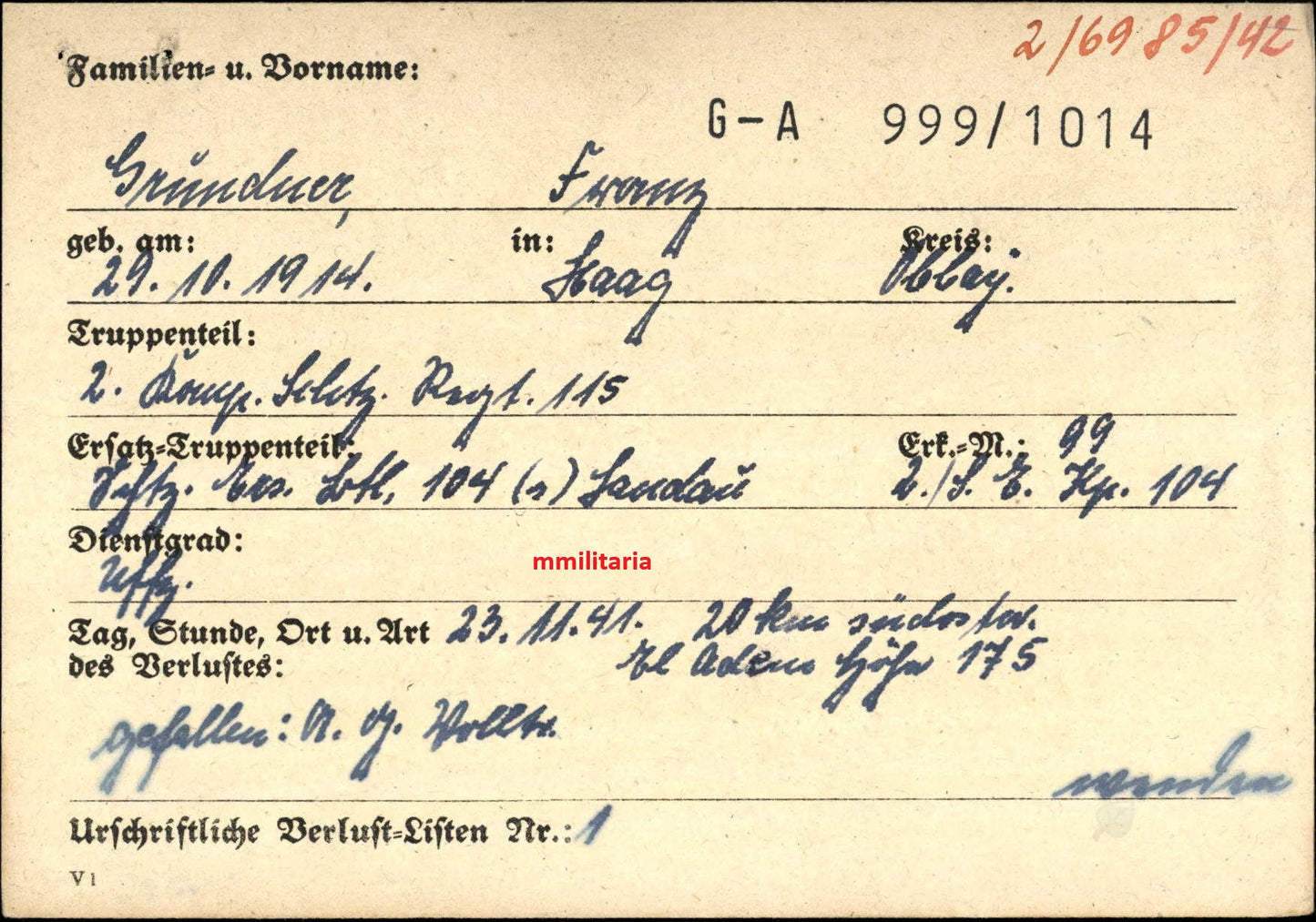 Sterbebild Unteroffizier Haag 2. Komp. Schützen-Regt. 115 DAK El Adem Höhe 175 Tobruk Libyen