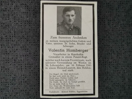 Sterbebild Grenadier Panzer Regt. Endkampf Westen Neuenkirchen Deutschland