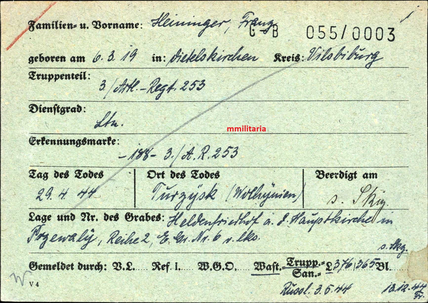 Sterbebild Leutnant Dietelskirchen 3. Art. Regt. 253 DKiG Turzysk Potelytsch Ukraine