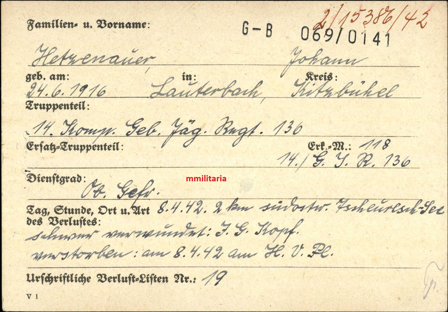 Sterbebild Obergefreiter Lauterbach Gebirgsjäger Regt. Echtfoto Finnland - www.mmilitaria.com