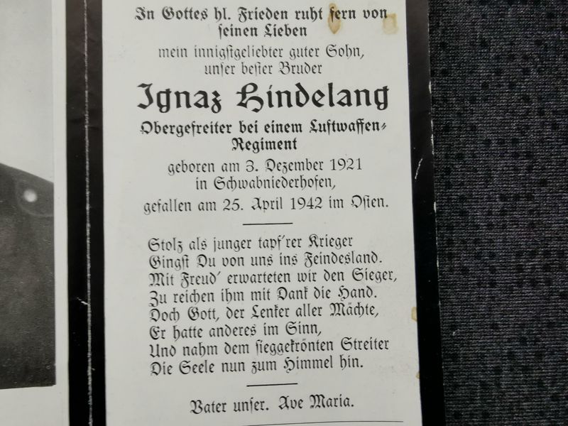 Sterbebild Obergefreiter 7. Komp. Feld Regt. der Luftwaffe 3 Prissmorskje Russland