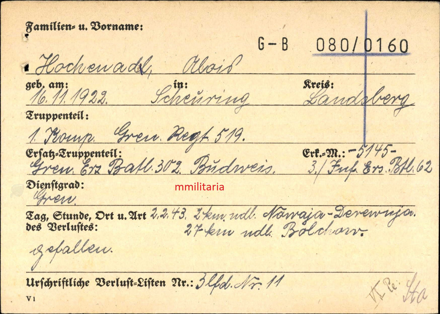 Sterbebild Grenadier Scheuring 1. Komp. Gren. Regt. 519 Nowaja-Derewnja Russland