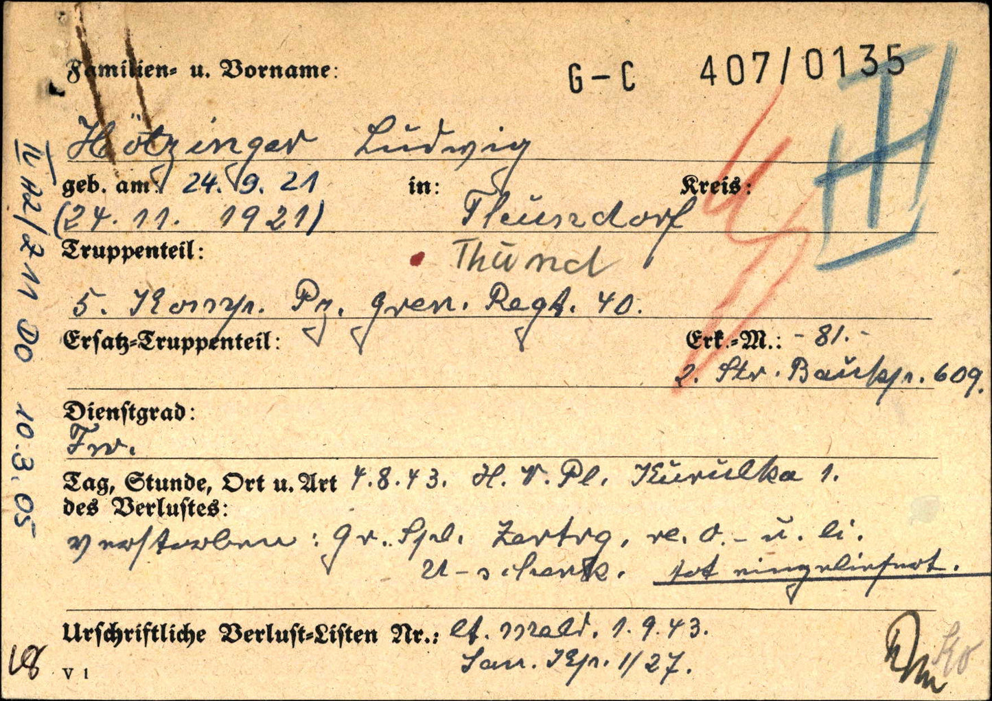 Sterbebild Feldwebel Thundorf 5. Komp. Pz.-Gren. Regt. 40 Golaja Dolino Ukraine