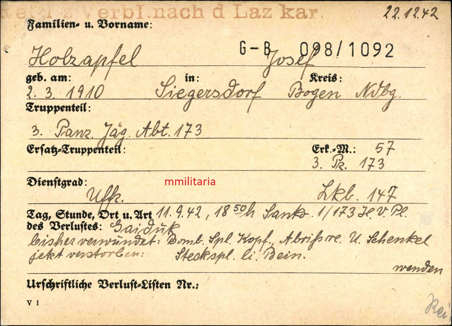 Sterbebild Unteroffizier Siegersdorf 3. Panzer-Jäger Abt. 173 PKA Westwallabzeichen Gaiduk Russland