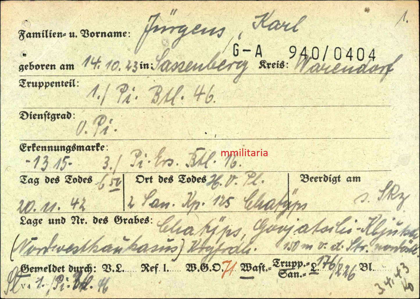 Sterbebild Oberpionier 1. Pionier Btl. 46 Kaukasus Chatyps Krasnodar Russland