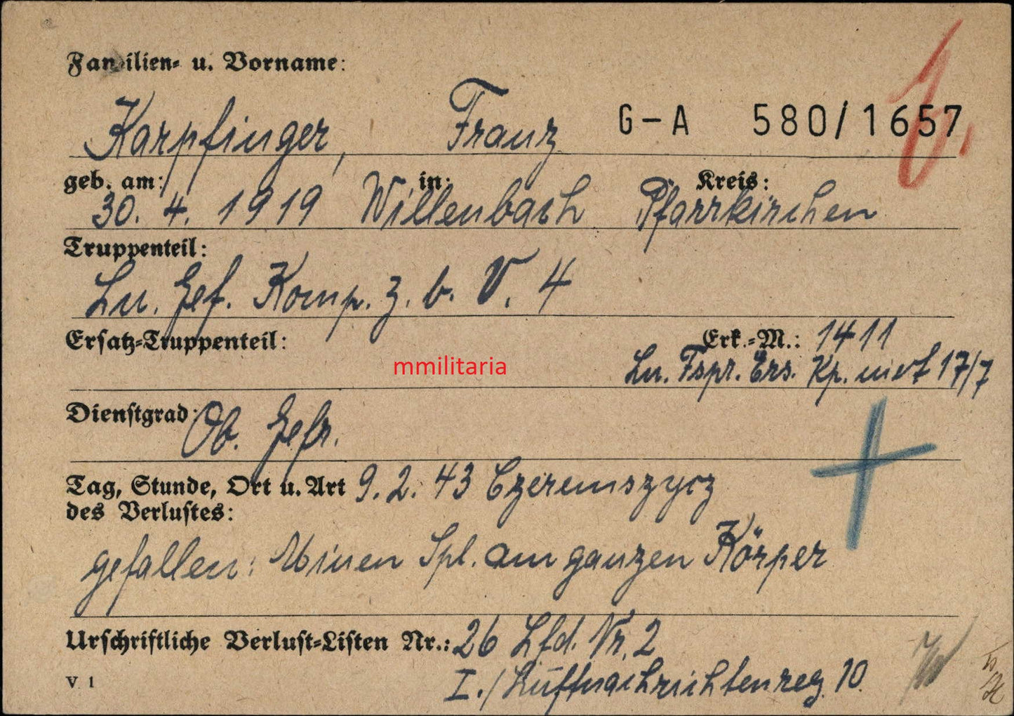 Sterbebild Oberfeldwebel Massenhausen LW Komp. Z.B.V. 4 Spanienkreuz Geraskowka Russland