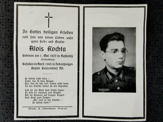 Sterbebild Schütze Volkssturm 18 Jahre Endkampf Gänserndorf Allentsteig Österreich