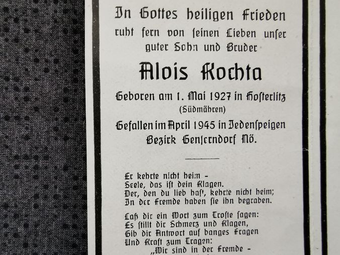 Sterbebild Schütze Volkssturm 18 Jahre Endkampf Gänserndorf Allentsteig Österreich
