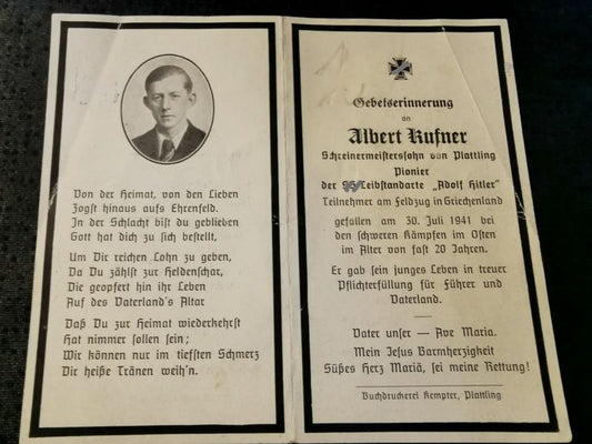Sterbebild Pionier Plattling 4. SS-Aufklärungs Abt. LSSAH Zibormanowka Kiew Ukraine - www.mmilitaria.com