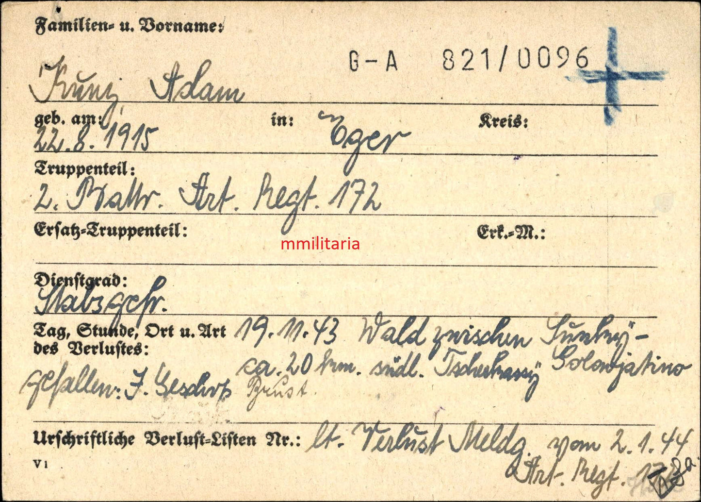 Sterbebild Stabsgefreiter Eger 2. Batterie Art. Regt. 172 Krimschild Rumänische Med. "Kreuzzug gegen den Kommunismus" Golowjatino Ukraine