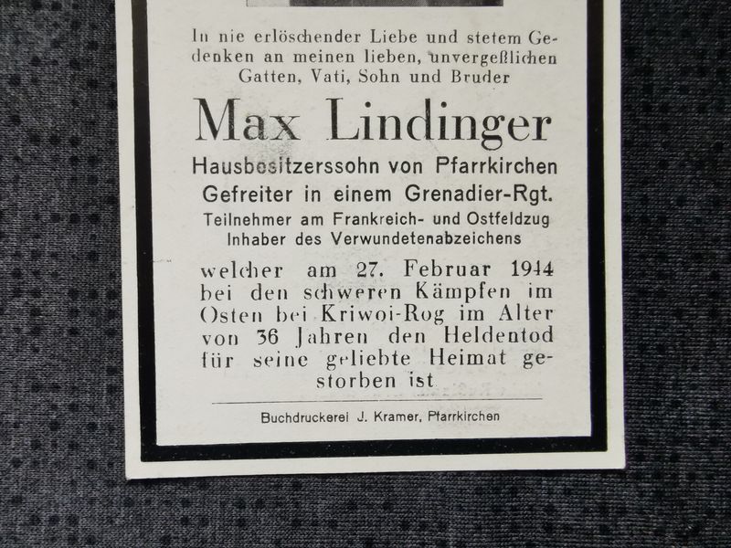 Sterbebild Gefreiter 11. Komp. Gren. Regt. 354 Kriwoi-Rog Russland