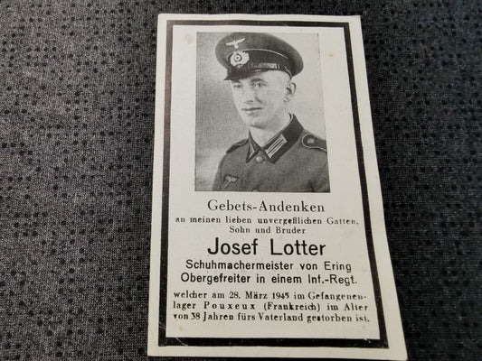 Sterbebild Obergefreiter Infanterie Regt. Gefangenenlager Pouxeux Andilly Frankreich - www.mmilitaria.com
