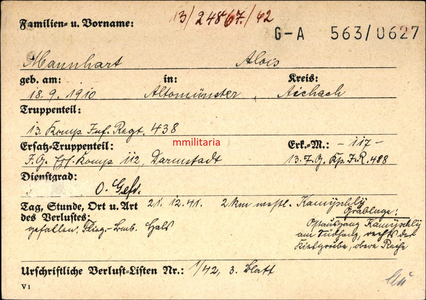 Sterbebild Obergefreiter Roßbach 13. Komp. Inf. Regt. 438 Höhensturm vor Sewastopol Fliegerbombe Ukraine
