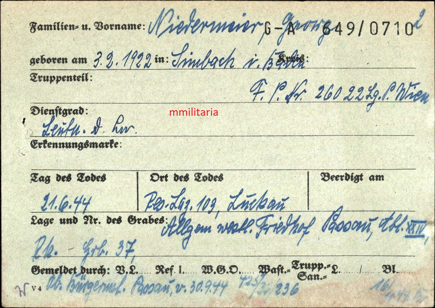 Sterbebild Brüder Limbach Pilot 10./JG-301 Campina Rumänien Leutnant Pilot Zerstörergeschwader Luckau