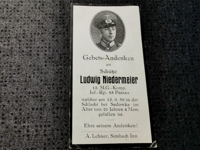 Sterbebild Schütze 12. MG-Komp. Inf. Regt. 85 Kriegsbeginn 1939 Sadowka Siemianowice Śląskie Polen - www.mmilitaria.com