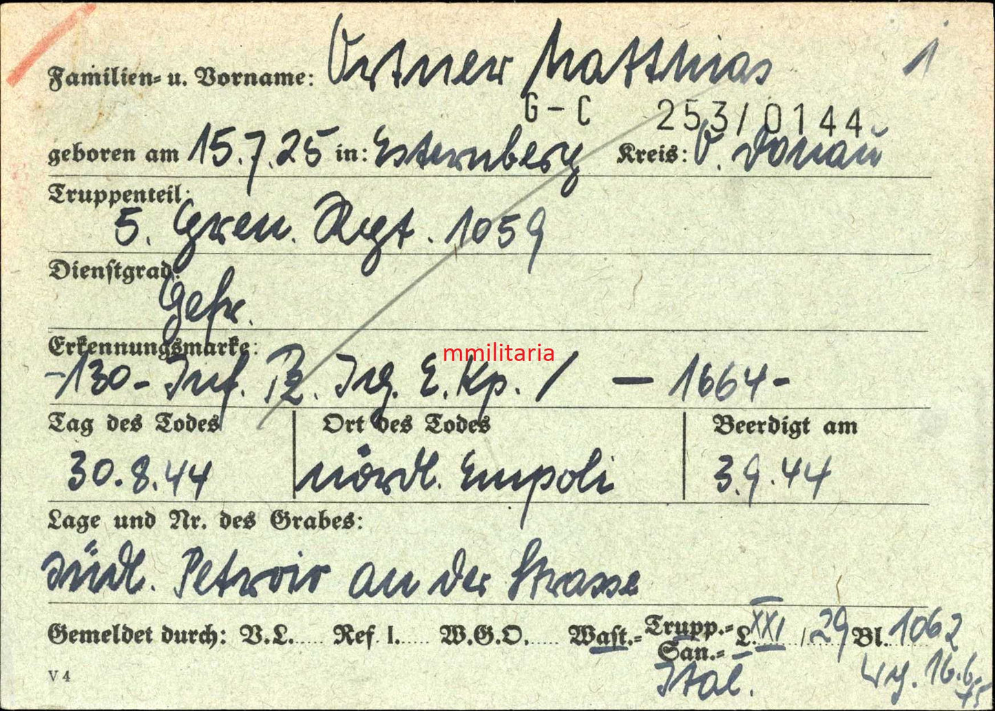 Sterbebild Brüder Esternberg Grenadier Panzer Abt. Warschau Polen Gefreiter 5. Gren Regt. 1059 Empoli Italien