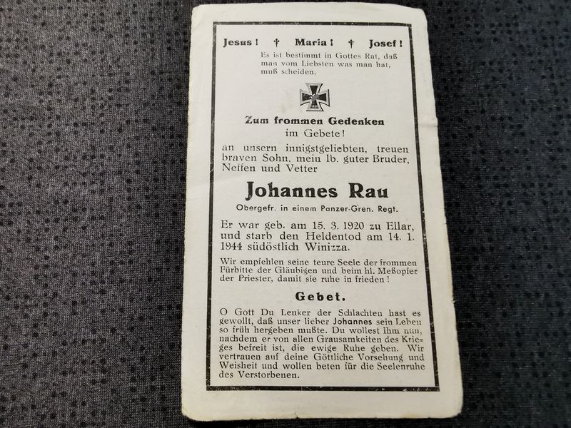 Sterbebild Obergefreiter Ellar 7. Komp. Panz. Gren. Regt. 64 Winiza Russland - www.mmilitaria.com
