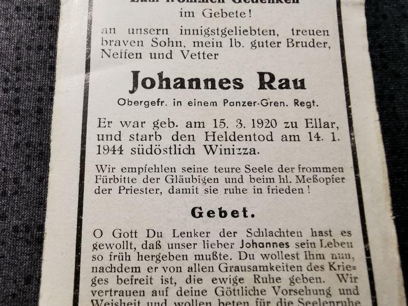 Sterbebild Obergefreiter Ellar 7. Komp. Panz. Gren. Regt. 64 Winiza Russland - www.mmilitaria.com