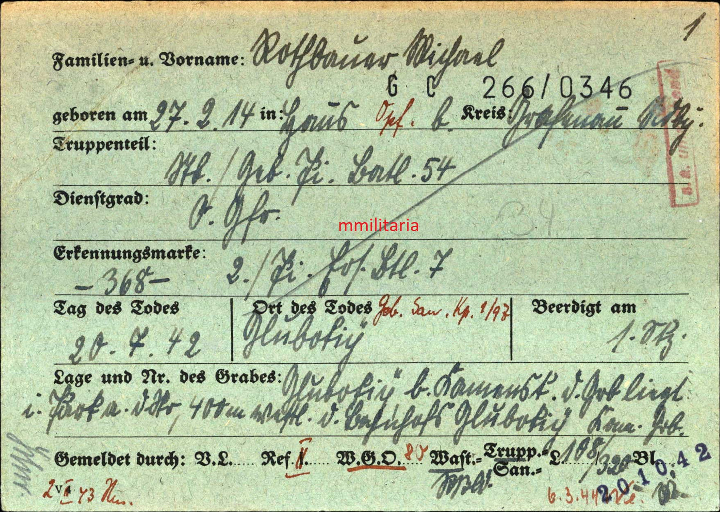 Sterbebild Obergefreiter Haus Stab/Geb. Pionier Btl. 54 "Edelweiss" Fahrer Divisionsstab Lichoj Urywskj Russland