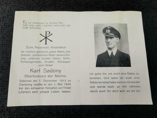 Sterbebild Oberleutnant Camberg Marine Endkampf schwere Kämpfe Triest Italien - www.mmilitaria.com