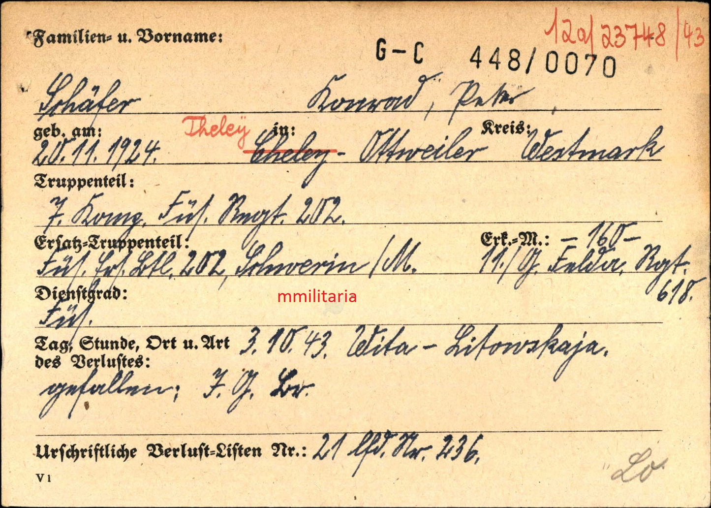 Sterbebild Grenadier 7. Komp. Füsilier Regt. 202 südlich Kiew Ukraine