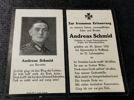 Sterbebild Gefreiter 11. Komp. Inf. Regt. 118 (Mot) Sturmabzeichen Egorewskoje Russland - www.mmilitaria.com