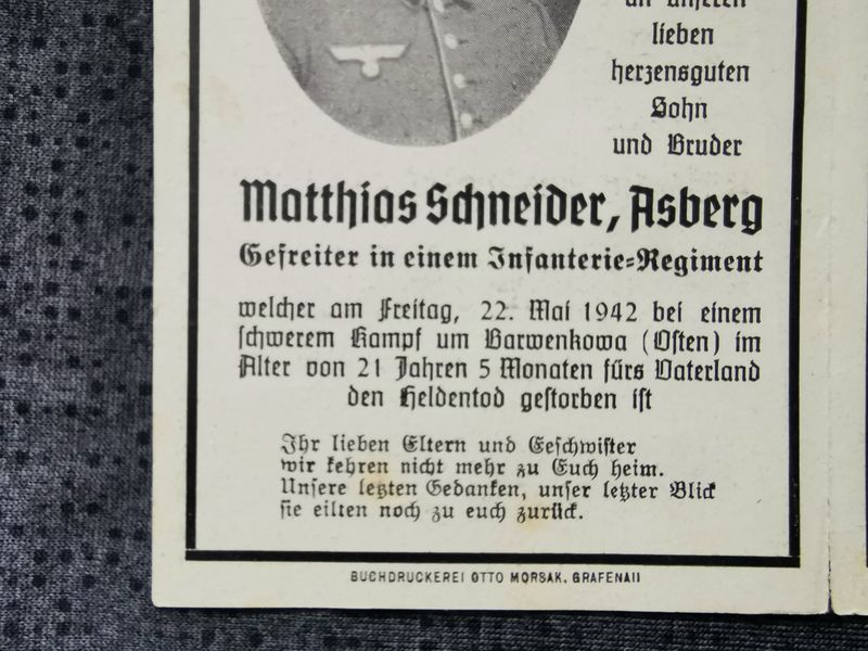 Sterbebild + Schwester Gefreiter 13. Komp. Inf. Regt. 546 Barwenkowa Fliegerangriff Plattling Bayern