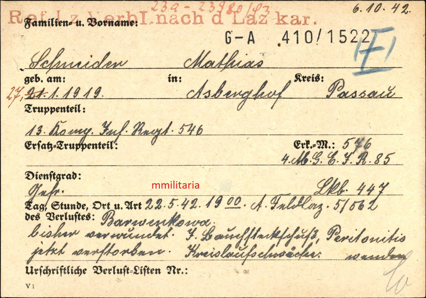 Sterbebild + Schwester Gefreiter 13. Komp. Inf. Regt. 546 Barwenkowa Fliegerangriff Plattling Bayern