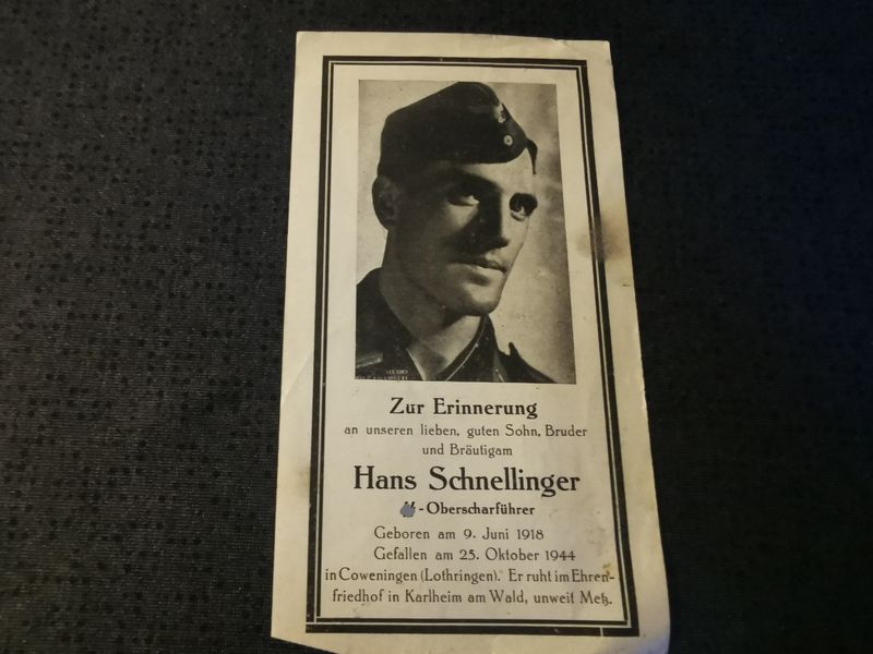 Sterbebild SS-Oberscharführer Coweningen Lothringen Metz Elsaß Frankreich - www.mmilitaria.com
