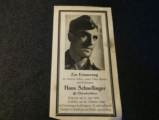 Sterbebild SS-Oberscharführer Coweningen Lothringen Metz Elsaß Frankreich - www.mmilitaria.com