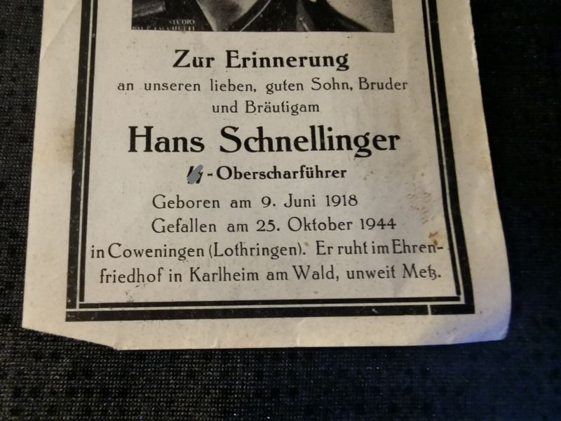Sterbebild SS-Oberscharführer Coweningen Lothringen Metz Elsaß Frankreich - www.mmilitaria.com