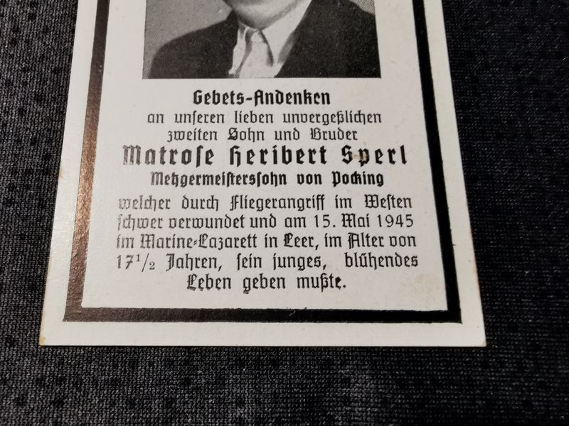 Sterbebild Matrose Endkampf Fliegerangriff Westen Leer Deutschland