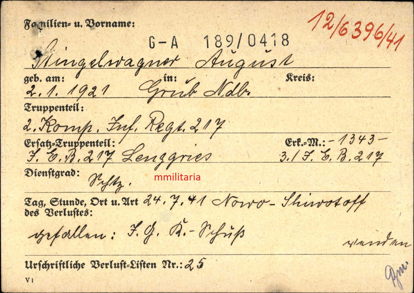 Sterbebild Schütze 2. Komp. Inf. Regt. 217 Nowo Shiwotoff Kiew Ukraine