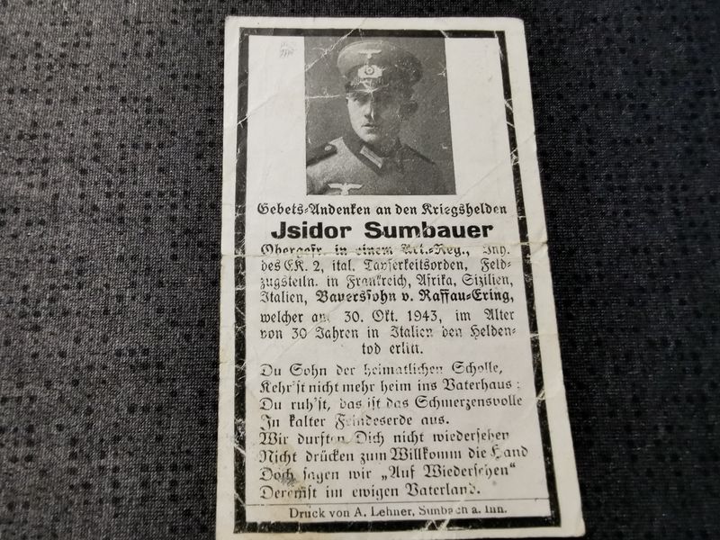 Sterbebild Obergefreiter 13. Komp. Panz. Gren. Regt. 129 Italienischer Tapferkeitsorden Cassino Italien - www.mmilitaria.com