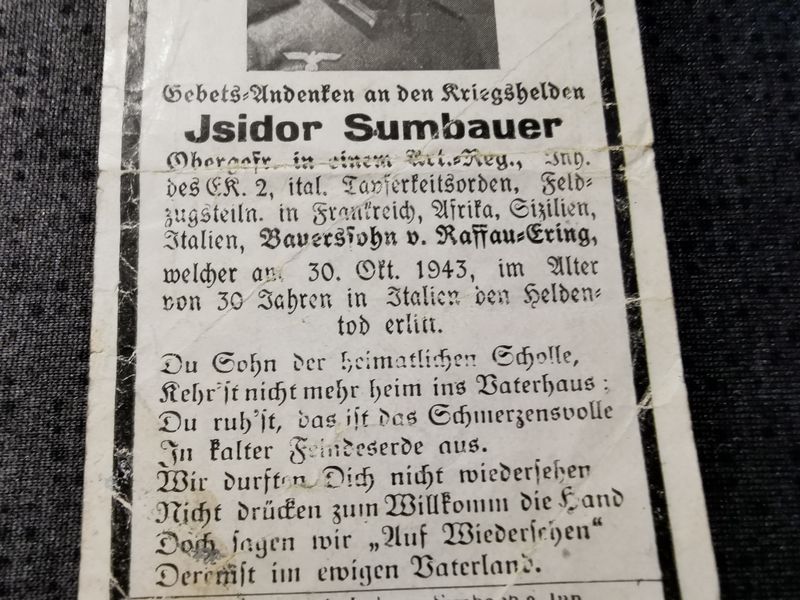 Sterbebild Obergefreiter 13. Komp. Panz. Gren. Regt. 129 Italienischer Tapferkeitsorden Cassino Italien - www.mmilitaria.com